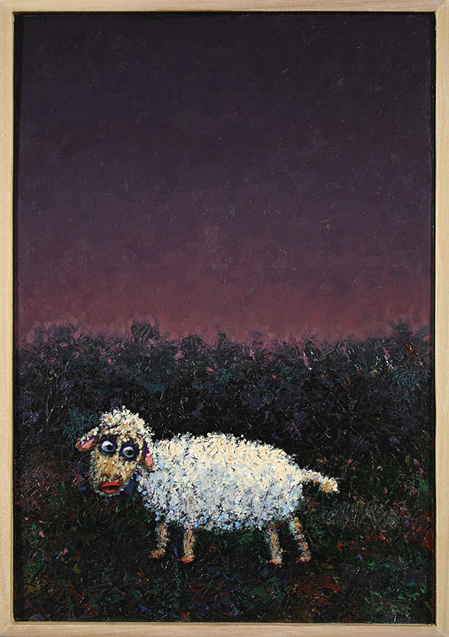 A sheep in the dark